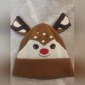 Brown Reindeer Knit Beanie with Antlers Rudolph